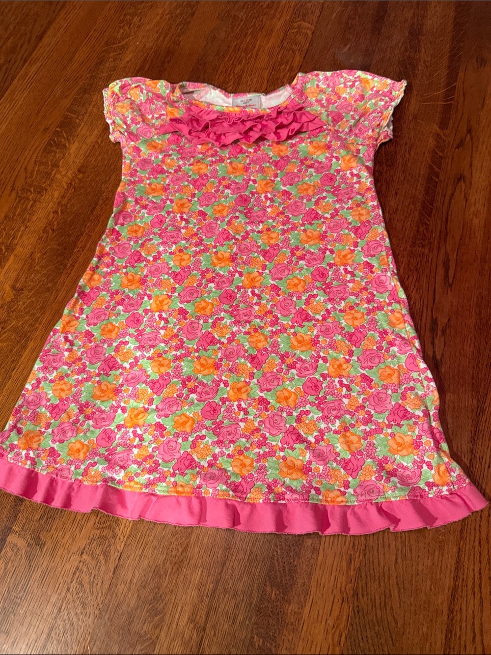 Hanna Andersson Pink Floral Ruffle-Trim Nightdress